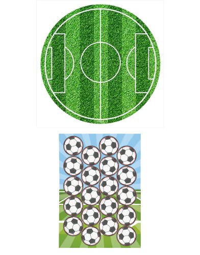 Dekozauber24 Set di 2 decorazioni per torte da calcio, 20 cm + 20 tovagliette commestibili per muffin, in oblate, decorazione per torte di compleanno per bambini, calcio