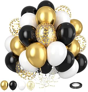 Balloons Black Silver, 30pcs 12 Inches Metallic Silver Black White Birthday Party Balloons Decorations Set with Confetti Balloons, Helium Latex Balloons for Wedding Baby Shower Graduation Celebration