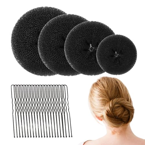 Donut Hair Bun Set, Duttkissen, 4 Stück Frisurenhilfe, 20 U-Form Haarspange Haarnadel, Donut Haark Hochsteckfrisuren Zubehör für Frisur Tänzer Kinder Mädchen Frauen