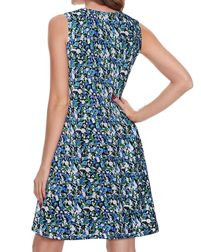 Image of Summer Dresses for Women Casual Sleeveless Sundress Floral Loose Fit Beach Cover Up with Pocket(Blue Green Floral, XL1