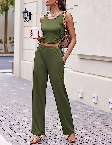 Image of Ekouaer Women's 3 Piece Lounge Set Pajama Long Sleeve Cardigan Sleeveless Top Pants Sweatsuit S-XXL