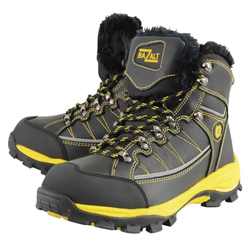 Image of Bazalt-Men's Black & Yellow Water & Frost Proof Leather Boots w /Faux Fur Lining-BLK /Yellow