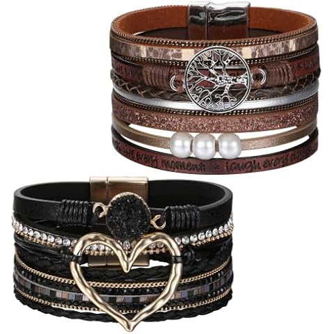 Diamday Juego De 2 Pulseras Piel Multicapa para Mujeres Cover