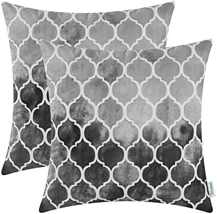 CaliTime Pack of 2 Cozy Throw Pillow Cases Covers for Couch Bed Sofa Manual Hand Painted Colorful Geometric Trellis Chain Print 45cm x 45cm Main Grey Red Burgundy