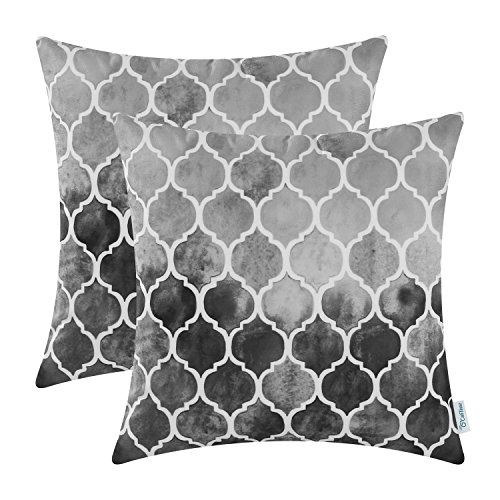 CaliTime Paquete de 2 Fundas de Almohada Cozy para sofá Cama, Manual, Pintado a Mano, Colorido, geométrico, Enrejado, Cadena, impresión, 45 cm x 45 cm, Gris Gris carbón Principal Cover