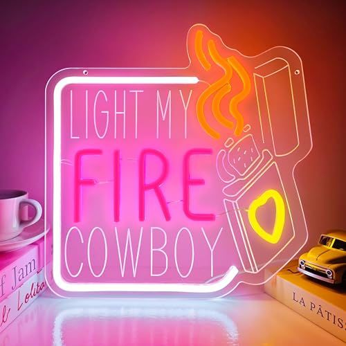 Image of LIGHT MY FIRE COWBOY Neon Sign, Valentine's Day Neon Signs for Wall Decor, Dimmable Acrylic Neon Lights for Room Bedroom Hotel Bar Pub Club Party Decorations, Perfect Gifts