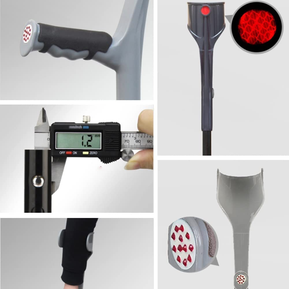 Muletas de antebrazo para adultos, ergonómicas, ajustables, resistentes, antideslizantes, con puños abiertos, muletas ligeras y plegables de aleación de aluminio, color negro, rosa y azul, 2 unidades