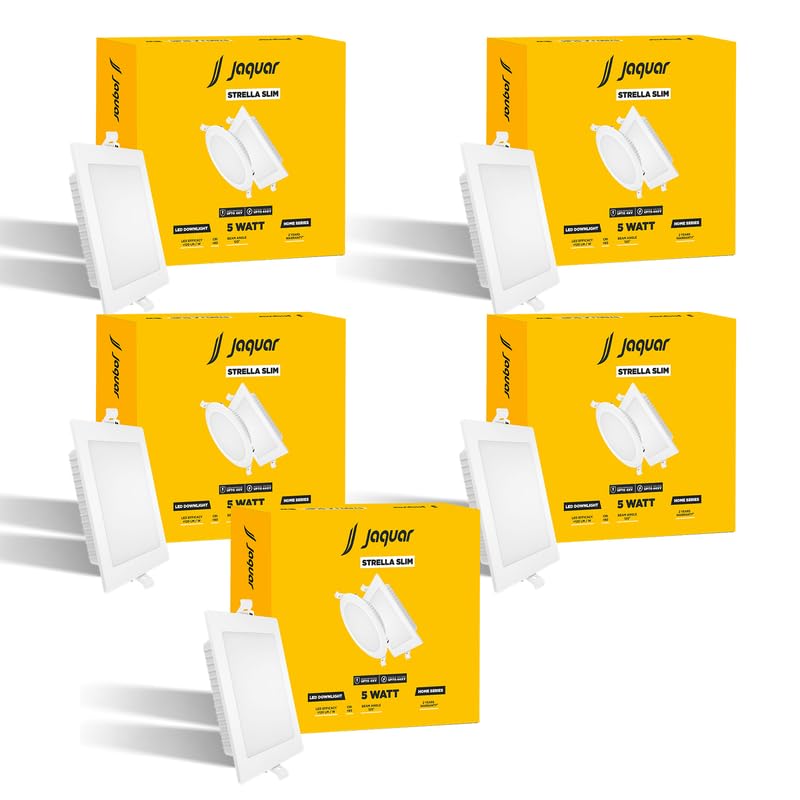 Image of Jaquar Strella Slim 5W Square Recess Down Light - Cool White, Energy Efficient LED Ceiling Light for Home and Office (Pack of 5)