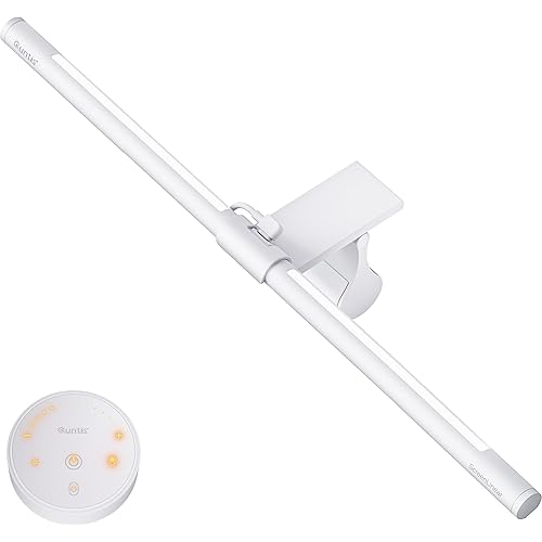 Quntis Monitor Light Bar with Remote, Eye-Care No Glare, Space Saving Home Office Desk Lamp (White), Stepless Dimming, Easy Setup LED Computer Light Backlight for Curved Gaming Monitors Reading Study