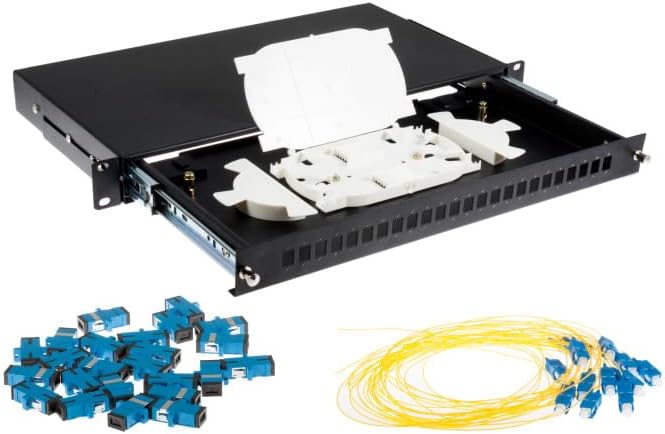 24 Port SC Single-Mode OS2 Fiber Patch Panel Bundle, Sliding Style, with Splice Tray, Includes 1M SC Single-Mode Pigtail and 24 SC Simplex Adapters