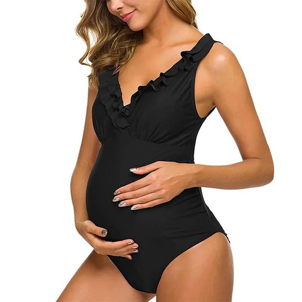 JJDFW strój kąpielowy ciążowy jednolity kolor kobiety w ciąży z falbanką jednoczęściowe stroje kąpielowe body plażowe seksowny strój kąpielowy bikini ciążowe