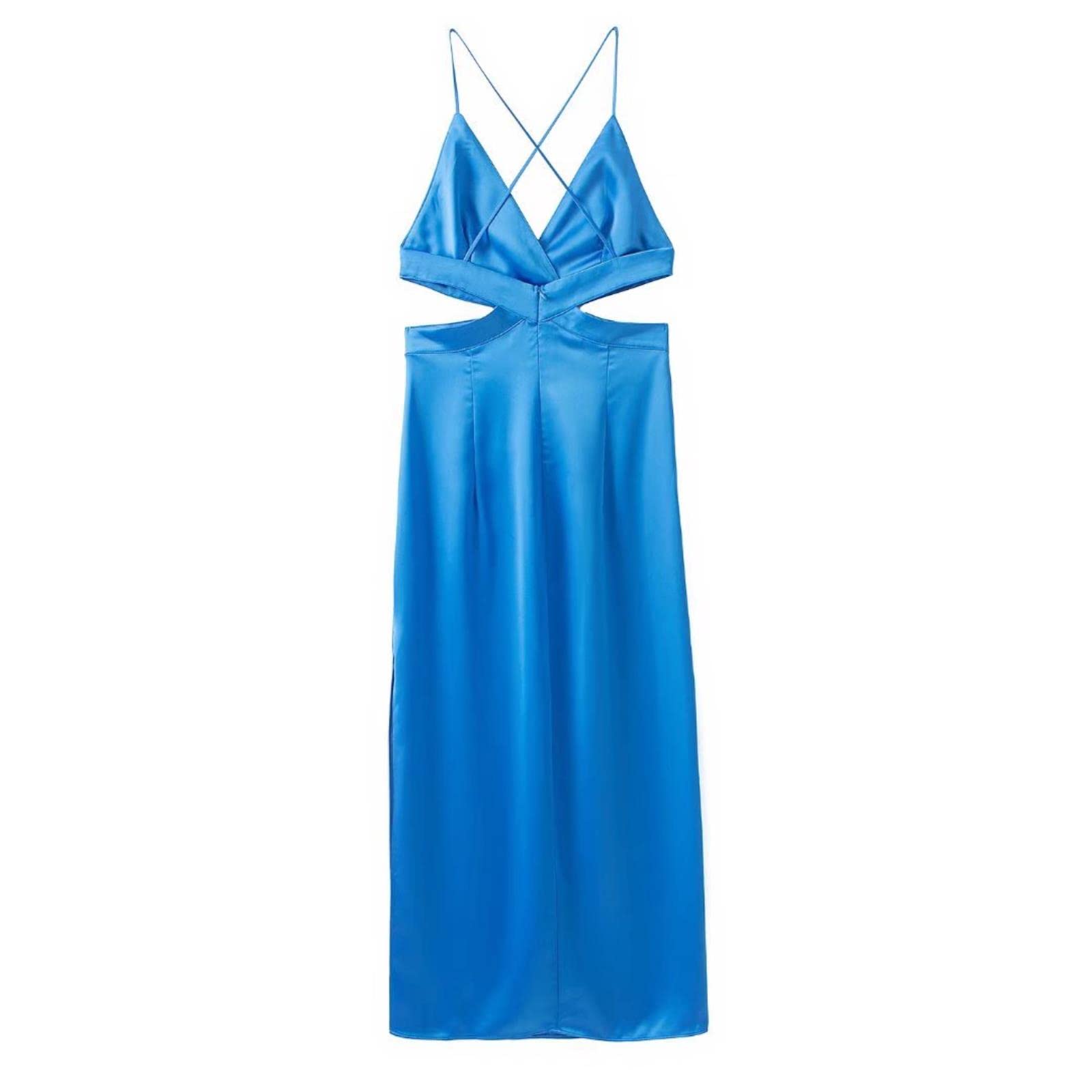 Vestido de moda para mujer, vestido de cuello en V, abertura de verano, vestido midi para mujer, elegante, sexy, para fiesta, camisola