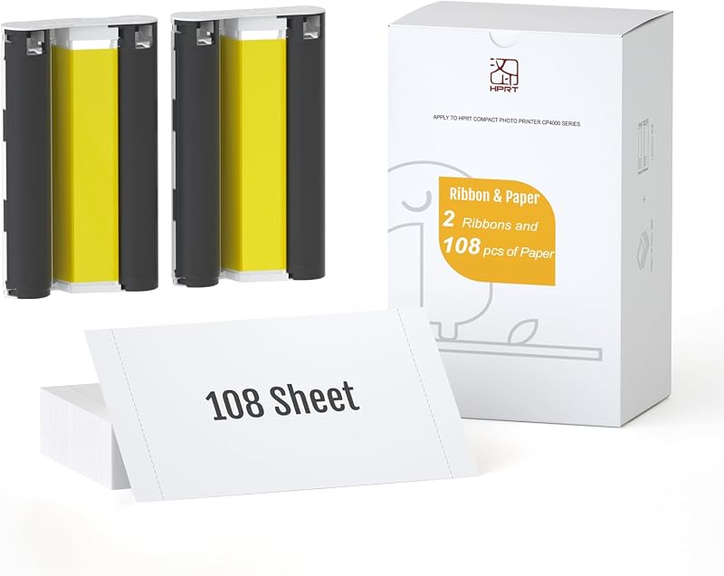 Papel fotográfico HPRT de 4 x 6 pulgadas, 108 hojas y dos cintas, impresora fotográfica iDPRT CP4100/CP4000L/CP6000 diseñada