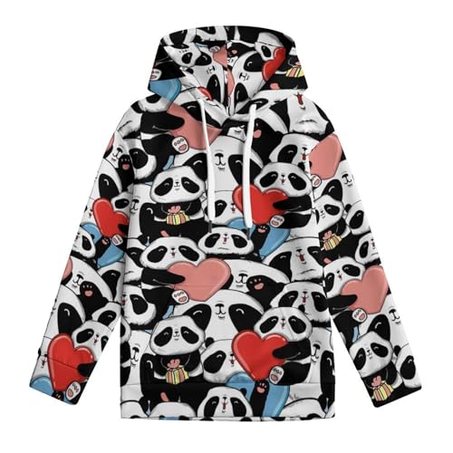 Pandas Pattern Hoodie Teenager Sweatshirts Pullover Hoodies Casual Loose Big Kids Hooded Sport Shirt Tops 7-18 Years