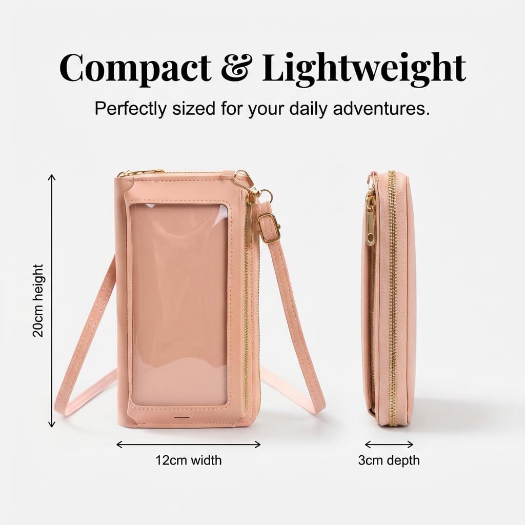 Women's Mini Phone Crossbody Bag with Clear Phone Window, RFID Blocking Leather Messenger Purse