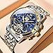 OLEVS Men Automatic Watch Skeleton 5 Hands Mechanical Blue Classic Luxury Multi Calendar Stainless Steel Waterproof Wrist for