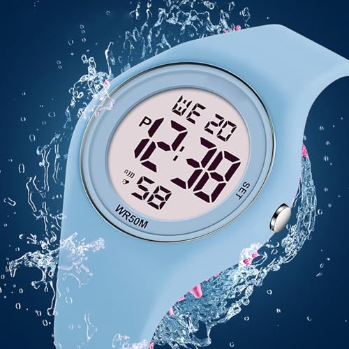 ZJchao Kids Digital Watch Water Stopwatch EL Backlight Alarm Pedometer for Boys Girls 5-15 Years Old (Blue)2