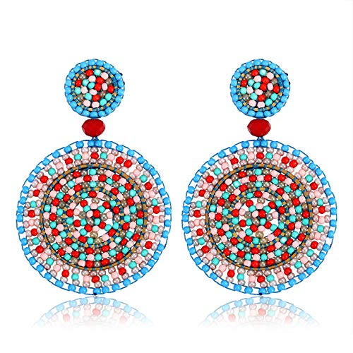 CEALXHENY Beaded Drop Earrings for Women Handmade Colorful Bead Earrings Bohemia Hoop Dangle Earring for Girls