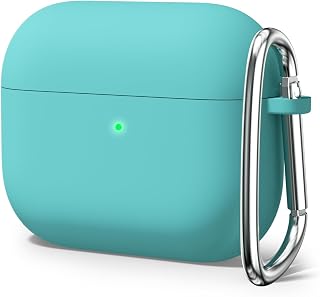 Oakxco para Airpods 3 Generación Mosquetón, Impermeable Antigolpes Silicona Protectora Funda, Funda de Apple Airpods 3rd Fina Suave, Elegante Diseño de Color Sólido para Mujeres Niñas, Verde Azulado