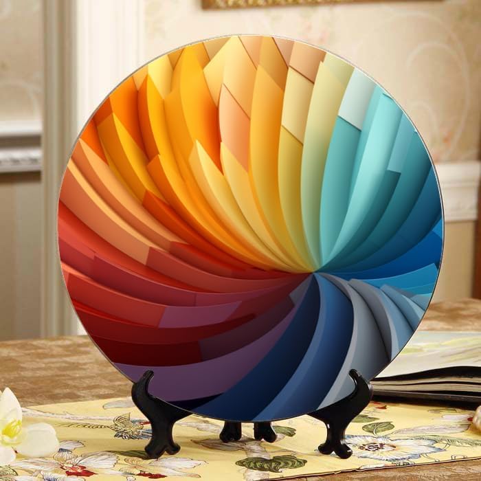 Rainbow 10-inch Ceramic Plate for Wall Display or Tabletop, with Stand & Hook DP-78768084