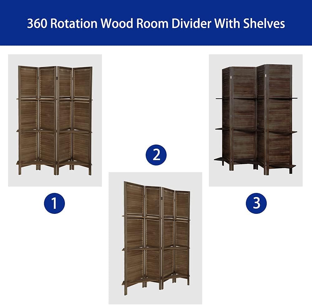 ECOMEX Wood Room dividers Folding Privacy Screens, 4 Panel 5.6 Ft. Wood Panel Divider Partition Foldable Panel Wall Divider, Freestanding Portable Room Seperating Divider Screen (Brown)