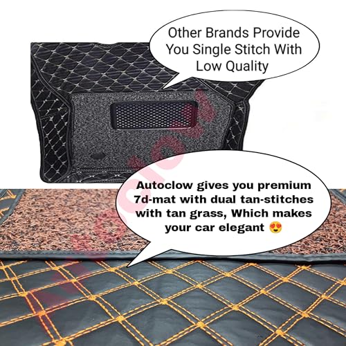 Image of Autoclow /Premium 7D Car Mat for Mahindra Xuv 700 (7-Seater) || Luxury Leather Dual-Stitch 7D Car Floor Mat Full Set || 100% Waterproof || Color : TAN Stitch-TAN Grass (Design-1)