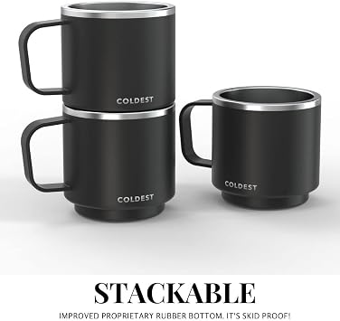 Stackable Insulated Espresso Cup with Saucer by Coldest - Insulated Triple Wall Travel Stainless Steel Travel Double Shot Espresso Coffee Mug with Sliding Lid (4 oz, Polished Stainless Steel)