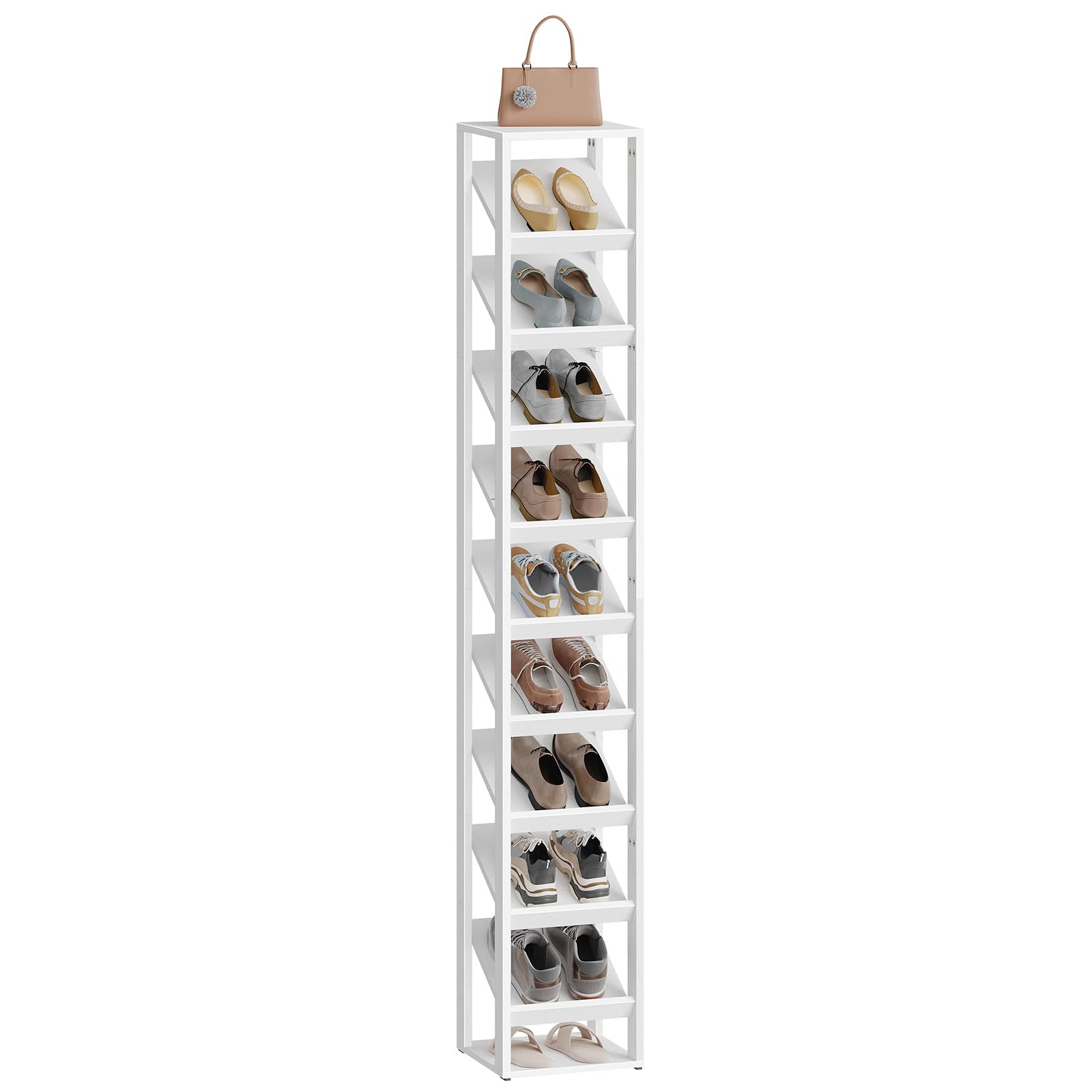 HOOBRO Scarpiera a 10 Livelli, Scaffale Portascarpe con Design Inclinato, Organizzatore Portascarpe per Ingresso, Corridoio, Atrio e Vano Scale, Bianco EWW104XJ01
