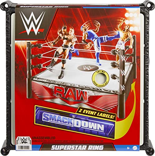 Mattel ​Wwe Superstar Ring, 14 Inches With Spring-Loaded Mat, 4 Event Apron Stickers & Pro-Tension Ropes For Wwe Action Figures #TOP3