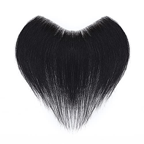 Sego Men's Hairline Toupee 100% Human Hair Forehead Hairline Replacement Hairpiece V-Shape Mens Topper Pu Thin Skin Base Natural Hairline(Base Size:1.5"X7",Hair:6" Long) -Jet Black #TOP1