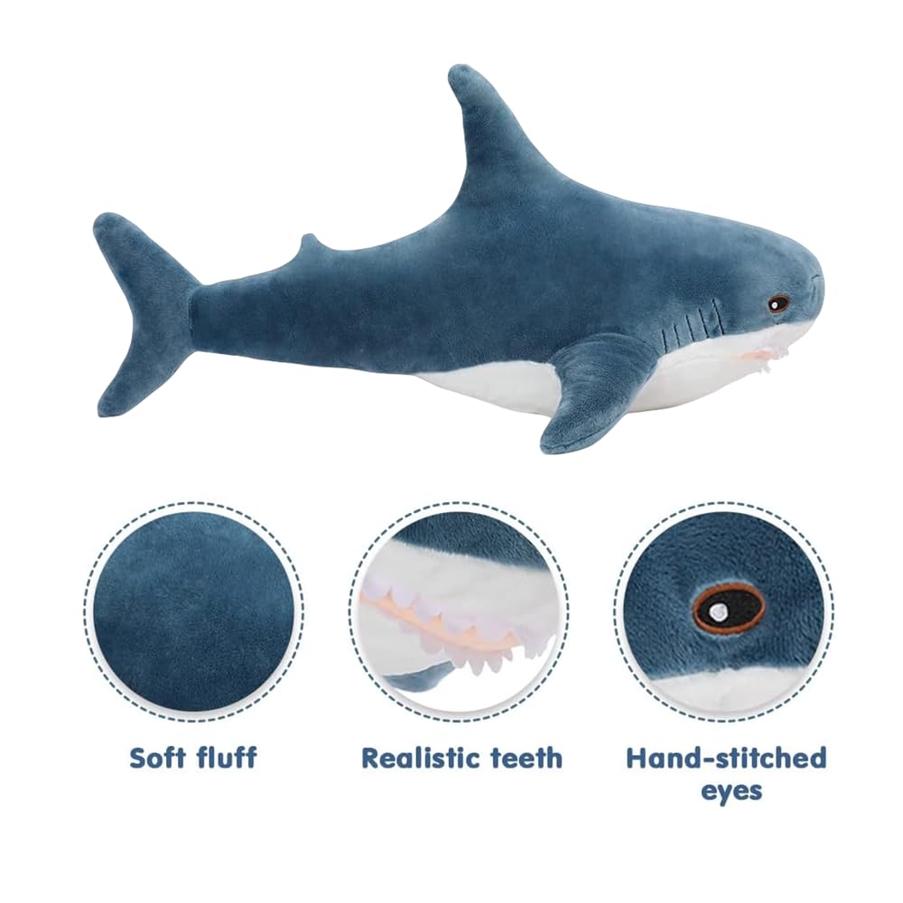 TONGMAN Giant SharkStuffed Animal,Soft SharkCushion Pillow SharkPlush Pillows,Chubby Stuffed SharkToy Kid's Room Décor Boys and Girls Room Decoration Bedtime Gift (60CM) - Image 3