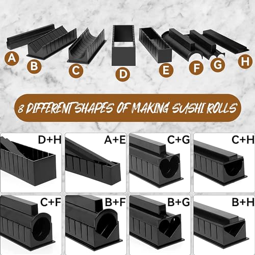 TantivyBo Sushi Making Kit 22 Pcs, Sushi Rolling Mat Kit for Beginners with 2 Sushi Mats, Chopsticks, Onigiri Mould, Rice Ball Maker, Musubi Press Mold, Temaki Roller, Nigiri Mould (Black) - Image 6