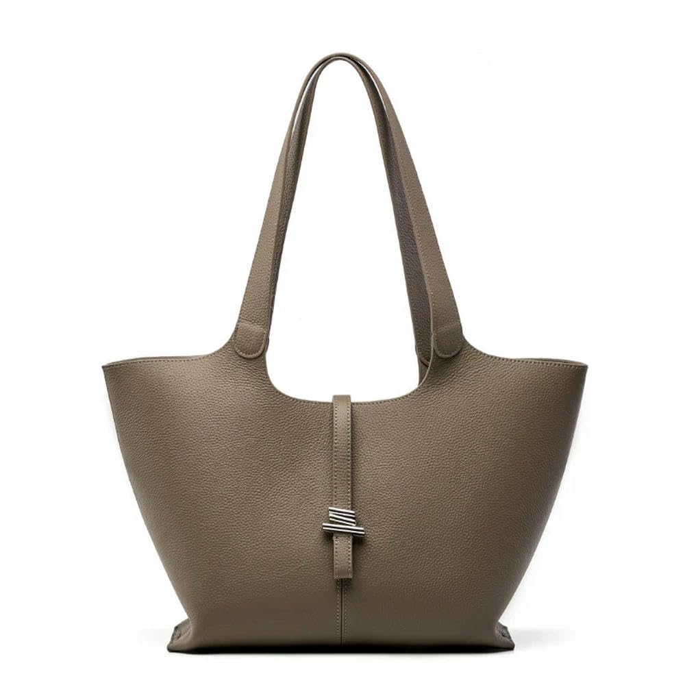 ZBDZSW Bolso Grande de Mano para Mujer Bolsos de Hombro de diseñador de Lujo de Cuero Genuino Bolsos de Mano de Piel de Vaca de Moda para Mujer 2661-Elephant Grey