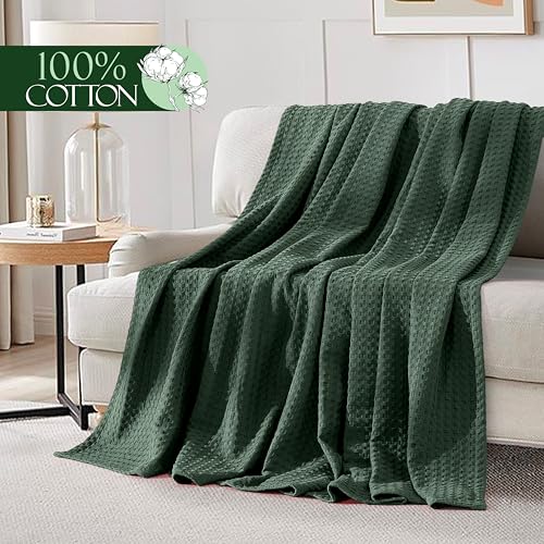 Image of Elegant Comfort Premium 100% Cotton Waffle Blanket - Lightweight Breathable Waffle Weave Bed Blanket - Soft and Warm All Season Blanket for Couch, Sofa and Bed, TwinXL Size 68x90 Inches, Hunter Green