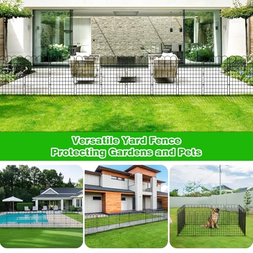 10 Panels Garden Fence Dog Fence Outdoor for Yard, 32 in (H) x 24 ft (L) Rustproof No Dig Decorative Tall Fencing Border for Dog, Rabbits, Patio Temporary Ground Stakes and Flower Vegetable Flower Bed