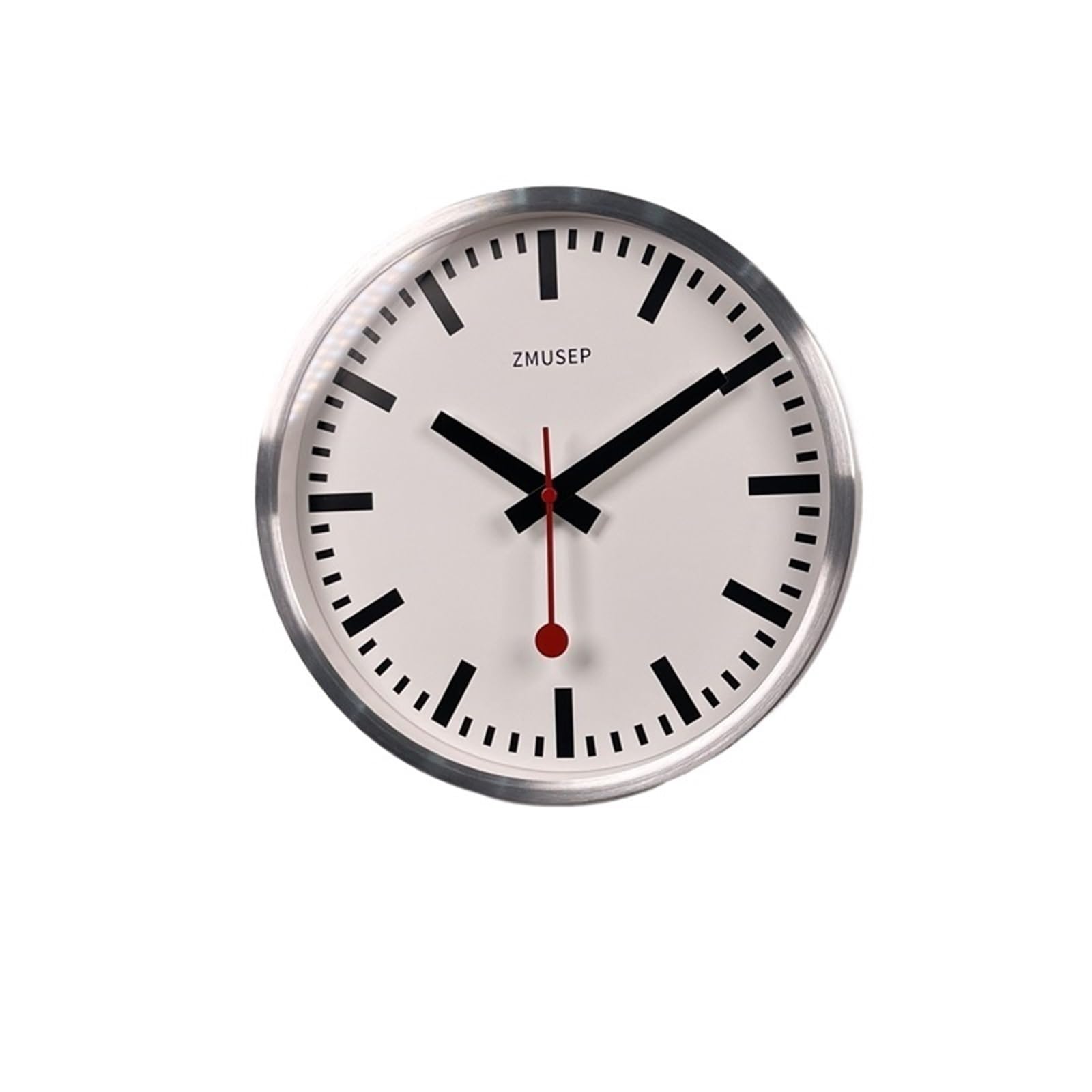DJSKLDF Wall clock 12-Inch Modern Simple Metal Office Wall Clock Creative Mute Round Quartz for Home Living Room Consumer Electronics(Silver Frame Scale)