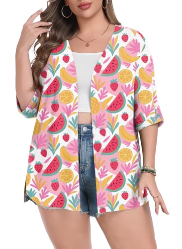 Image of Lastshe Womens Plus Size Cardigan Short Sleeve Lightweight Loose Cover Ups Open Front Sweaters Summer Cardigan