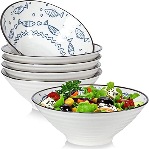 QINLANG 32 oz Japanese Ramen Bowls Set of 6, Pho Bowls, 8