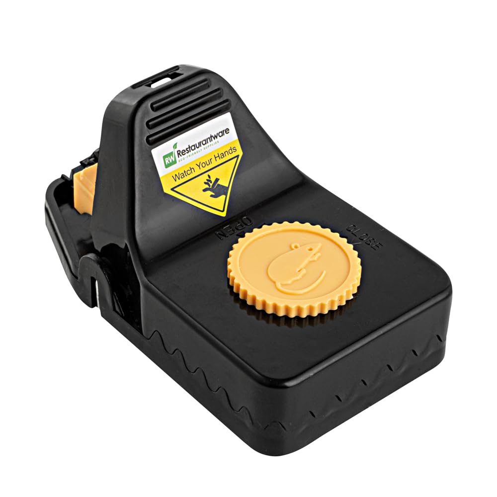 RestaurantwarePest Tek 6 x 3.1 x 2.7 Inch T-Rex Traps, 2 Durable Commercial Mice Traps - Interlocking Teeth, Sensitive Trigger Pedal, Black ABS Mouse Traps, Removable Bait Cap, Reusable