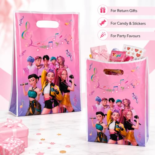 Image of Wanna Party Pink Korean Pop Inspired Goodie Bags, Pack of 10 | Small Party Favour Bags for Return Gifts, Pinata Fillers, Candies, Stickers, Stationery & Birthday Celebration Supplies