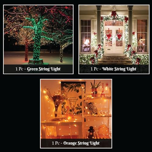 Image of Lexton Freedom Combo of 1Pcs Green, 1Pcs White & 1Pcs Orange 40 LED String Light | Decoration Light Bulbs for Diwali, Christmas, Eid, Independence Day, Republic Day | Indoor & Outdoor Use(Set of 3)