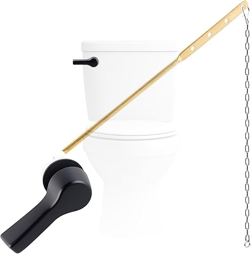Hygie Rinse Manija de inodoro de metal negro de repuesto para palanca de inodoro, mango universal para inodoro de montaje frontal con cadenas de