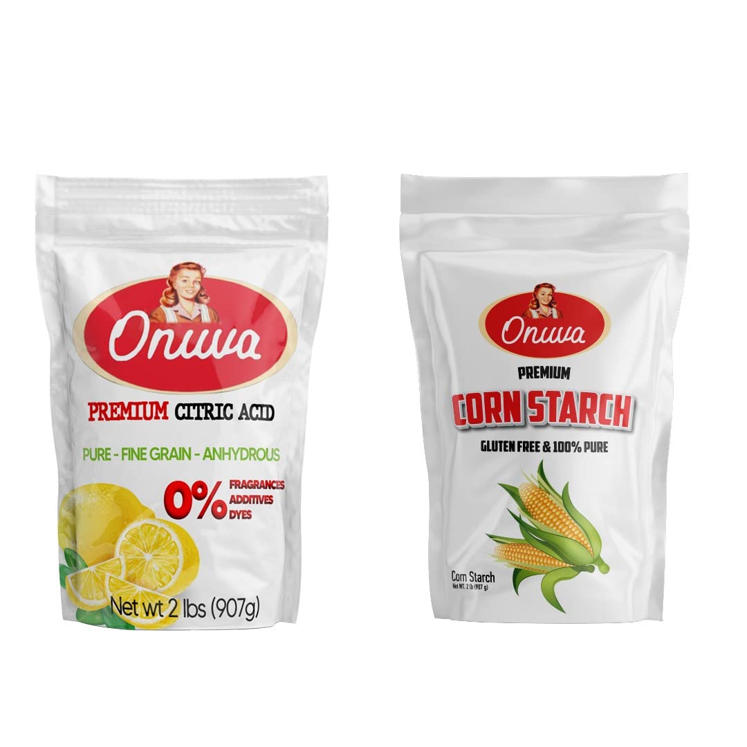 Onuva's Citric Acid 2lb & Corn Starch 2lb-Make Your own Bath Bombs