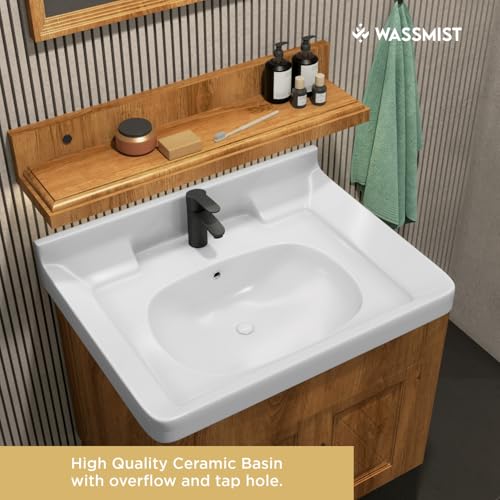 Image of WASSMIST Bathroom Vanity Washbasin Cabinet with Mirror & Shelf | Wall Mounted Wash Basin with Cabinet Full Set | Waterproof & Unbreakable (Brown)