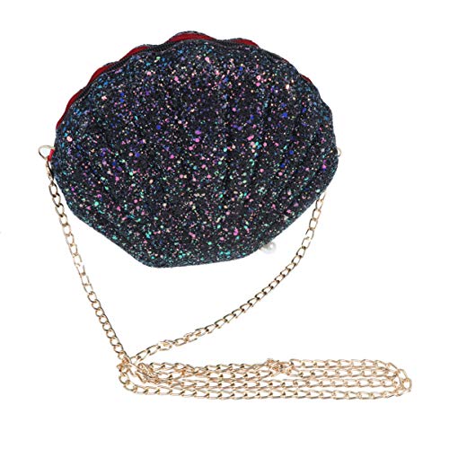 Valiclud Pailletten Muscheltasche mit Goldkette Schwarz