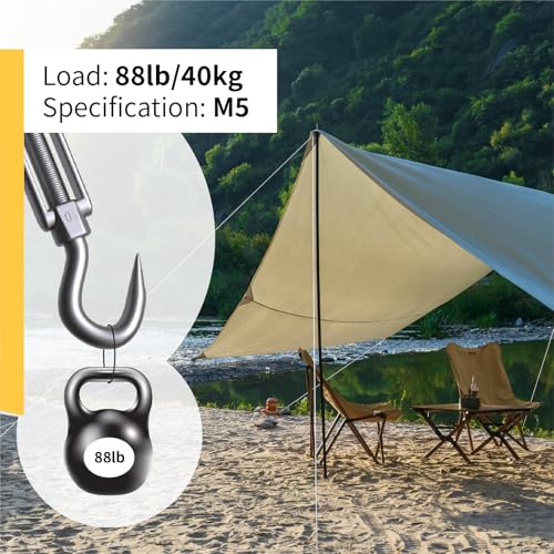 Kit de Cable para Colgar Luces Exterior 165 pies con 5 Tensores Extra - Sistema Completo DIY, Cable de Acero Inoxidable 304 y Tensores Resistentes miniatura 5