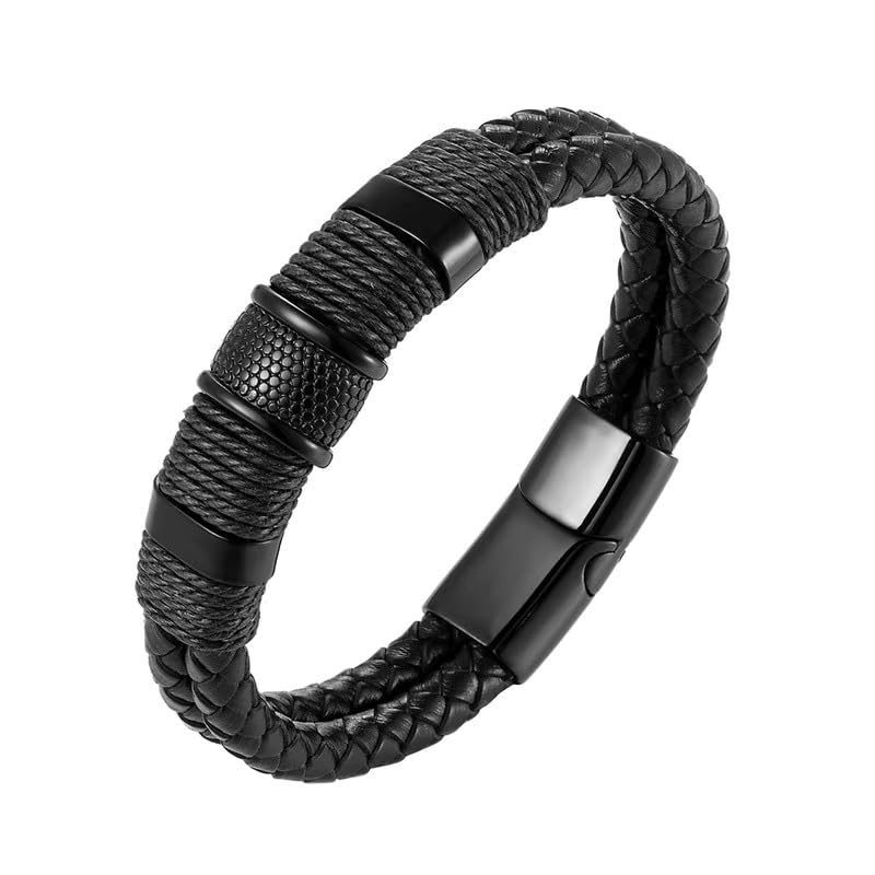 Image of Nakabh Titanium Steel Vegan Leather Micro Insert Bracelet for Men & Boys