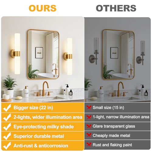Image of Brushed Gold Wall Sconce, Bathroom Sconces Wall Lighting with Milky White Glass, Modern Sconces Wall Light fixturesfor Bathroom Mirror Bedroom Living Room Hallway (Hardwired)