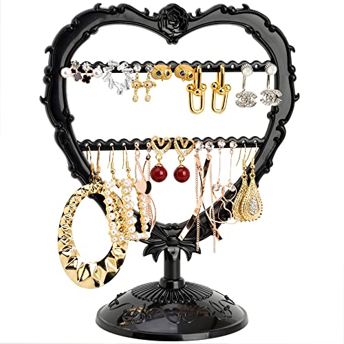OkidsMall Cute Heart Earring Holder Small Jewelry Organizer Display Stand (Black)