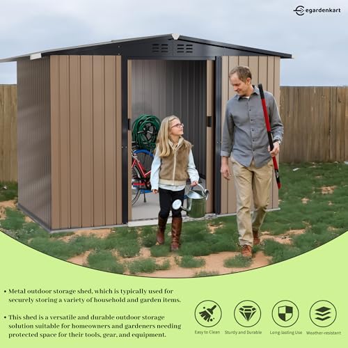 إيجاردن كارت، سقيفة تخزين خارجية معدنية - كبيرة جداً 8.5×6.8 قدم، بيج | سقيفة حديقة بباب مزدوج منزلق | خزانة تخزين خارجية لتخزين الحديقة | تخزين السقيفة الخارجية (مع التركيب)